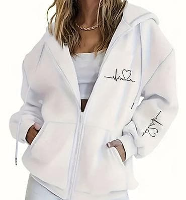 sweatshirt: YENİ ‼️Qadınlar üçün ağ zipli kapüşonlu sweatshirt - Rəng: təmiz ağ — 1