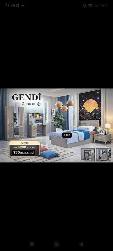 usag ucun: GENDİ gənc otağı mebel dəsti Komplekt tərkibi: - 1 nəfərlik çarpayı — 3