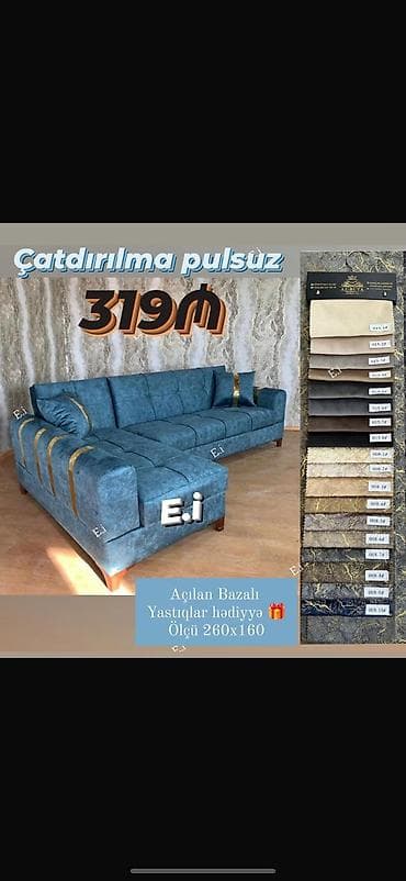 Künc divan dəsti – açılan bazalı model - Ölçü: 260x160 sm -