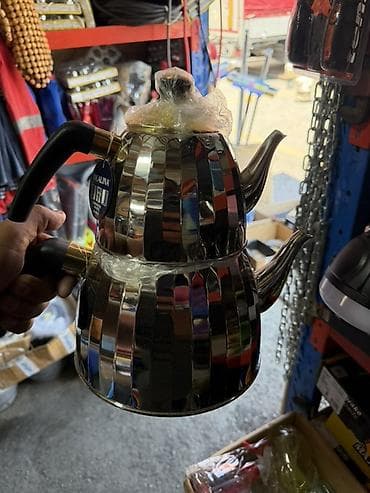 chay: İkiqat çaydan dəsti - Material: paslanmayan polad, cilalı və naxışlı — 1