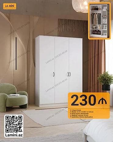 3 qapılı, Ağ, Taxta, Açılan, Düz dolab lalafo.az -da 3 qapılı, Ağ, Taxta, Açılan, Düz dolab