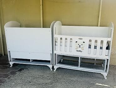 matras: Ağ rəngdə taxta beşik – “Teddy” dizaynı - Material: MDF/taxta — 2