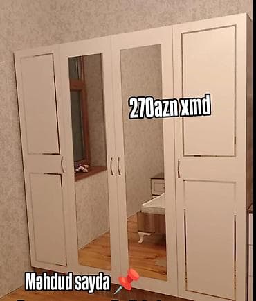 klassik: Dördkapılı ağ rəngdə paltar şkafı - Klassik dizayn, düz xətəli fasad - — 1
