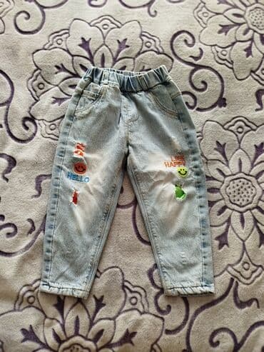 детские джинсовые кепки: Uşaq şalvarları dəsti - Açıq mavi cins şalvar: elastik bel, yan — 1