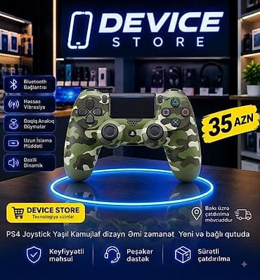 Elektronika: PS4 Joystick – Yaşıl kamuflyaj dizayn Xüsusiyyətlər: - Bluetooth — 1