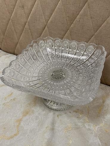 xrustal konfet qabı: Şüşə/kristal ayaqlı meyvə və şirniyyat qabı 2 eded Tom Bohemia ağir — 2