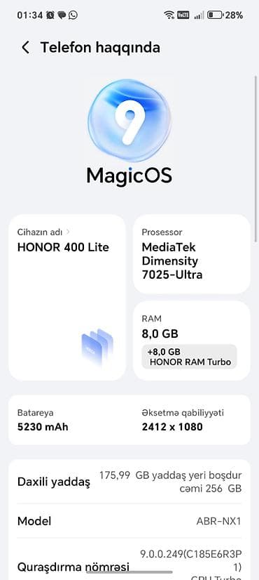 telfonu: Honor 400 Lite, 256 GB, rəng - Boz — 3
