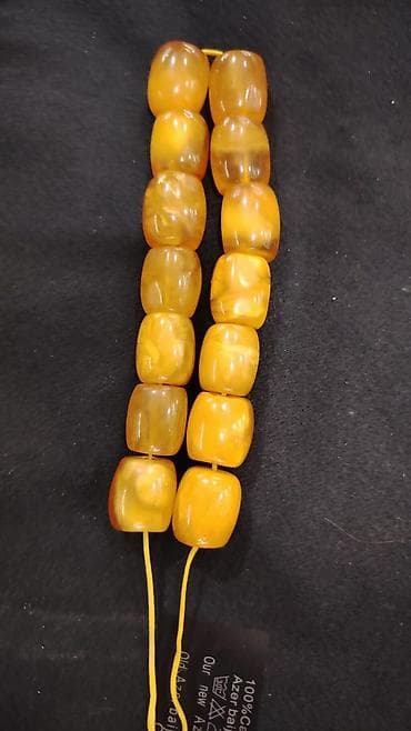 Бижутерия: ALIRAM Kəhrəba rəngli təsbeh/boncuk dəsti - Material: kəhrəba — 2