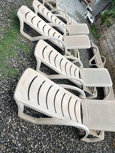 ikinci el şezlong: Plastik günəş çarpayıları – krem/bej rəngdə, təkərsiz, yüngül və — 2