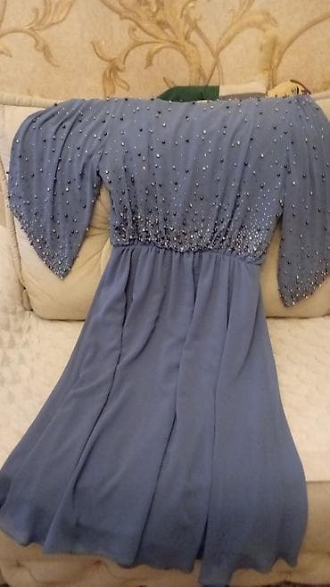 prakata kostyum: Qadın geyimləri dəsti - Göy rəngli şifon paltar: yarımuzun/uzun — 3