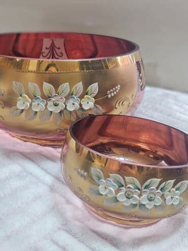 dibcek qablari: Zər ifa incəsənəti üslubunda dekorativ şüşə dəst - Tərkib: 1 ədəd iri — 9