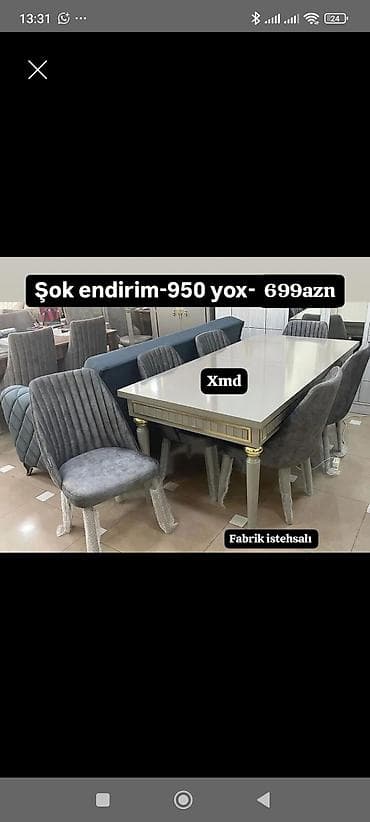 stol ustul: Mətbəx/qonaq otağı üçün stol-stul dəsti - Dəst: 1 ədəd iri düzbucaqlı — 1