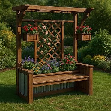 taxta oyma: Bağ üçün taxta pergola skamyası və yelləncək Məhsul təsviri: - Təbii — 2