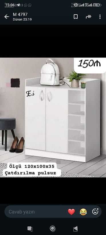 Ağ rəngli çoxfunksiyalı dolab/komod - Daxili quruluş: 2 qapılı geniş