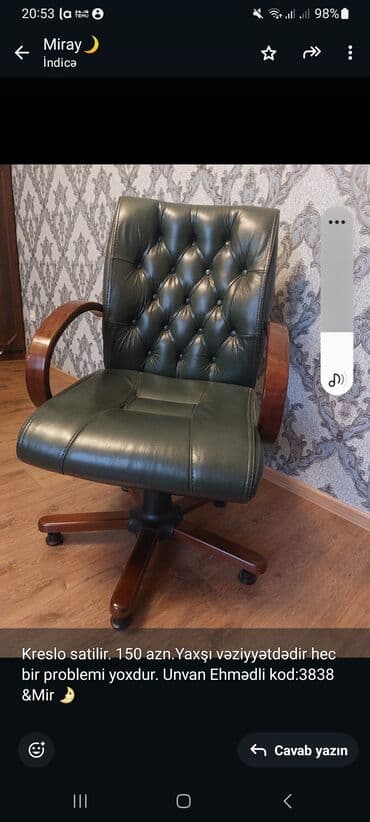 açılıb yığılan kreslo: Kreslo satilir. 150 azn.Yaxşı vəziyyətdədir hec bir problemi yoxdur — 1