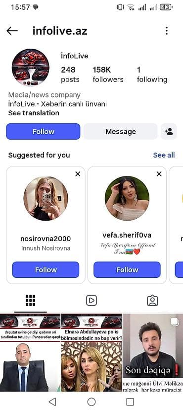 Xidmət: InfoLive.az Instagram səhifəsində reklam yerləşdirilməsi lalafo.az -da Xidmət: InfoLive.az Instagram səhifəsində reklam yerləşdirilməsi