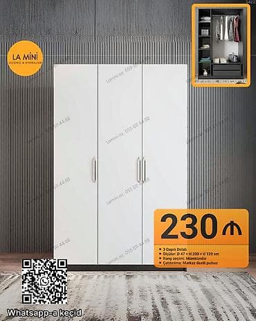 3 qapılı dolab - Ölçülər: D 47 × H 200 × U 120 sm - Rəng seçimi