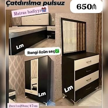 2 neferlik: Yataq otagi dəsti Sifarişlə və yeni Qiymət: 650₼ Dəstə daxildir — 2