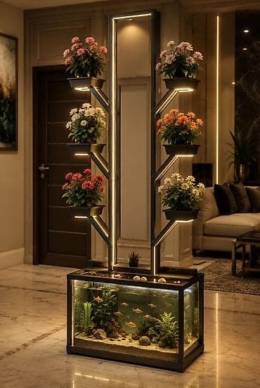 akvarium: Akvaryumlu dekorativ yaşıl divar sistemi - Metal karkaslı, ağac — 1