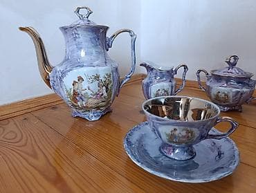 cay termosu: Çay dəsti, rəng - Bənövşəyi, Farfor, 6 nəfərlik, Polşa — 1