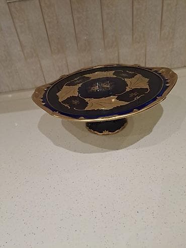 Tort və şiriniyyat qabı, rəng - Qızılı, Şüşə