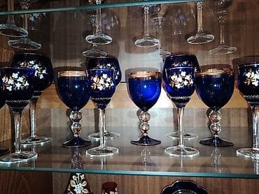 Bohem üslublu şüşə/büllur dəst - 3 ədəd kəsimli, ağır büllur — 4