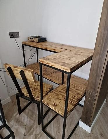 stull: Loft üslubunda masa və stul dəsti. Dəst təbii görünüşlü ağac səth və — 3