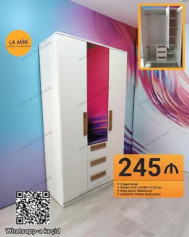 3 qapılı, Siyirməli, Rəngli, Açılan, Düz dolab