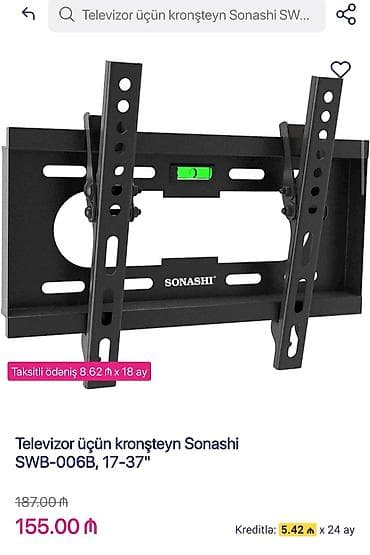 televizor 55: Televizor üçün divar kronşteyni – Sonashi SWB-006B, 17–37" - Ekran — 2