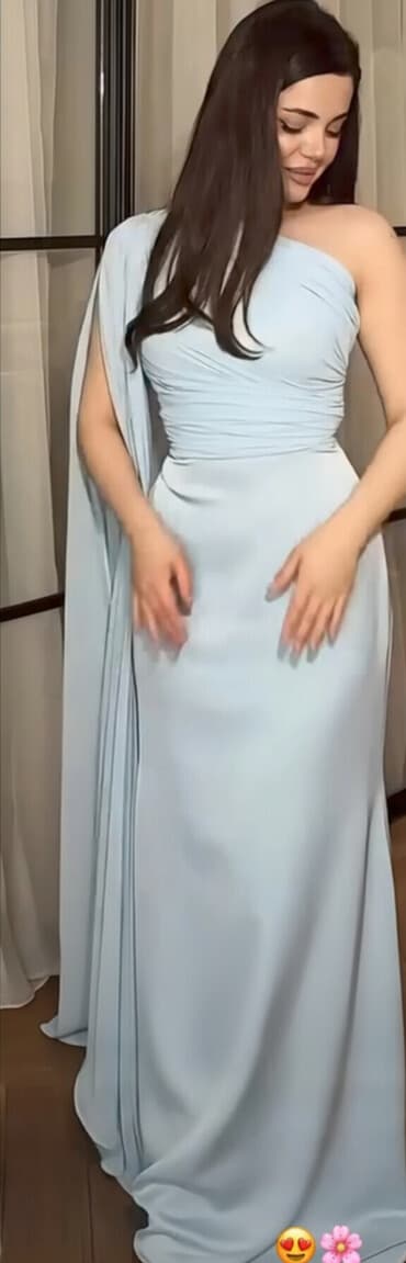 вечернее платье шифоновый: - Model: Zərif axşam/ziyafət geyimi - Rəng: Açıq mavi (pastel) - — 1