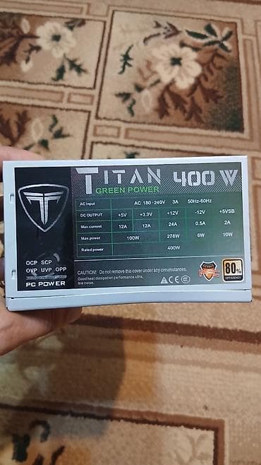 ventilyator mini: Titan 400W Green Power PC Power təchizatı - Giriş: AC 180–240V, 3A — 3