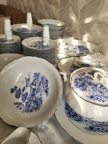 зеркальная посуда для фуршета: Обеденный набор, цвет - Синий, Фарфор — 3