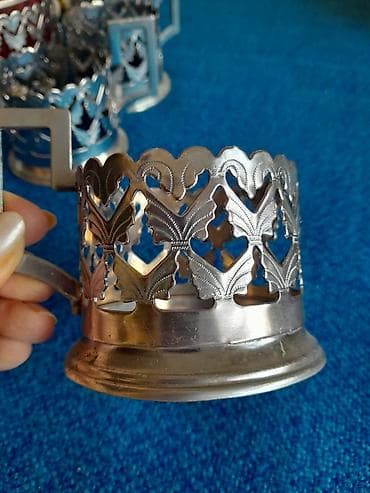 Mətbəx aksesuarları: Набор мельхиоровый СССР, поднос, подстаканники и сахарница. Цена 100 — 4