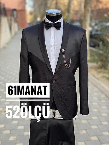 kişi pencəkləri: Kişi klassik kostyumu – 52 ölçü. - Rəng: qara - Üst: atlas parça — 1