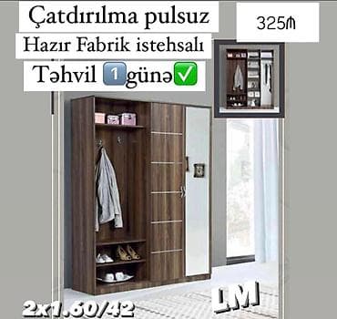 2 qapılı, Güzgülü, Qəhvəyi, Açılan, Düz dolab