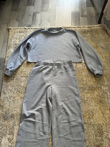 beli: İki hissəli ev geyimi dəsti - Rəng: açıq boz - Material: yumşaq — 3