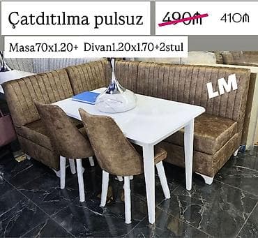 ev üçün stol stul: Mətbəx üçün, Yeni, Açılmayan, Dördbucaq masa, 2 stul — 1