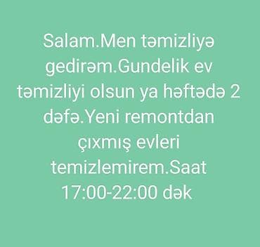 utu ustasi: Qiymət 50 manat gündəlik eger ev çox kirlidise qiymət az fərqlə dəyişə — 1