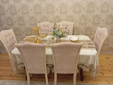 stol və stul: Qonaq otağı üçün, İşlənmiş, Açılmayan, Dördbucaq masa, 6 stul — 3