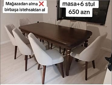Mətbəx üçün, Yeni, Açılan, Dördbucaq masa, 6 stul