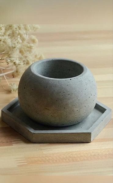 şanagüllə bitkisi: Beton dekorativ qab + altlıq dəsti - Material: yüksək sıxlıqlı beton — 1