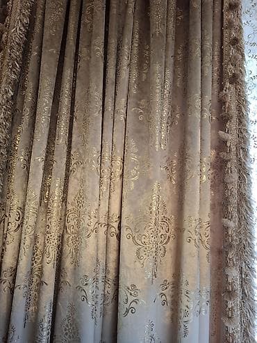8 mart gullar: Qızılı naxışlı tül pərdə seti - Material: incə tor tül üzərində — 7