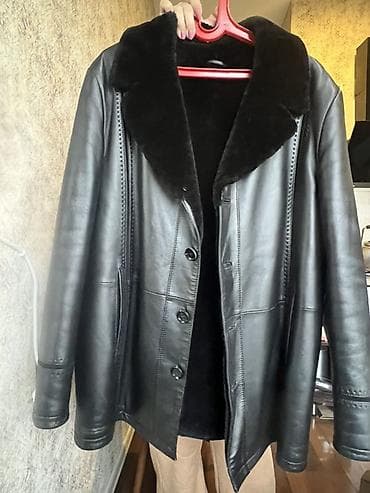 kurta: Kisi üçün qara rəngli təbii dəri kürk (shearling) palto - Material — 2