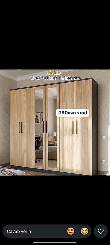 Dörd qapılı paltar dolabı Ölçülər: Dərinlik 47 sm × Hündürlük 200 sm