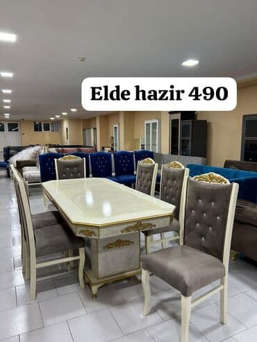 Masa və oturacaq dəstləri: Qonaq otağı üçün, Yeni, Açılan, Dördbucaq masa, 6 stul — 2