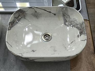 Mermer naxışlı üstəqoyma əl-üz yuma qabı (lavabo) - Forma: yumru