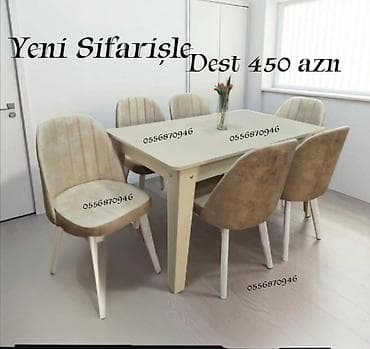 Qonaq otağı üçün, Yeni, Açılan, Dördbucaq masa, 6 stul — 4