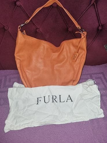 Furla original qadın çantası – narıncı rəngdə, yumşaq təbii dəri. -