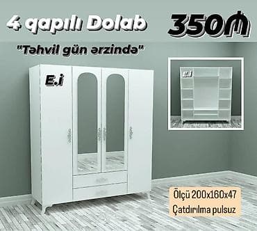 4 qapılı, Ağ, Açılan, Düz dolab