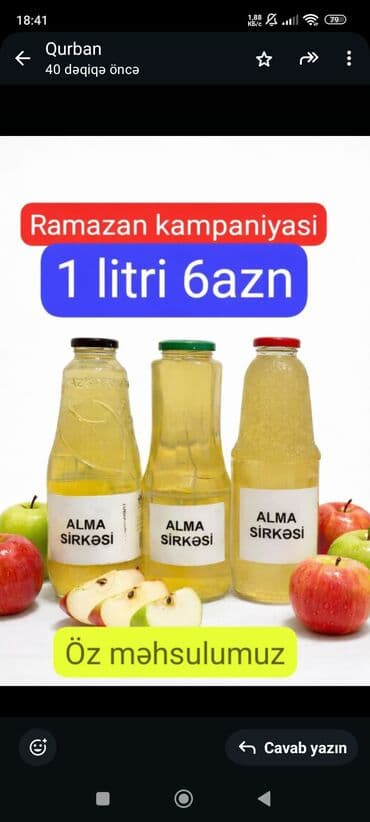 Turşular: Məhsul: alma sirkesi 15 ayliq 100% tebii - Ramazan kampaniyası: 1 — 1